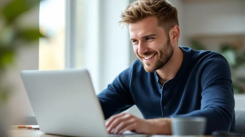 Mann arbeitet konzentriert am Laptop in einem modernen Büro in Kiel